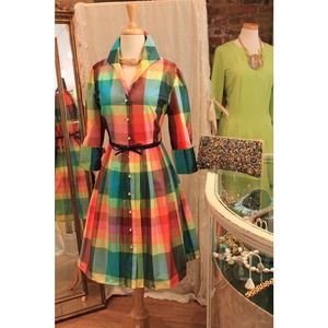 Sara Campbell Neon Rainbow Plaid Dress Size 4